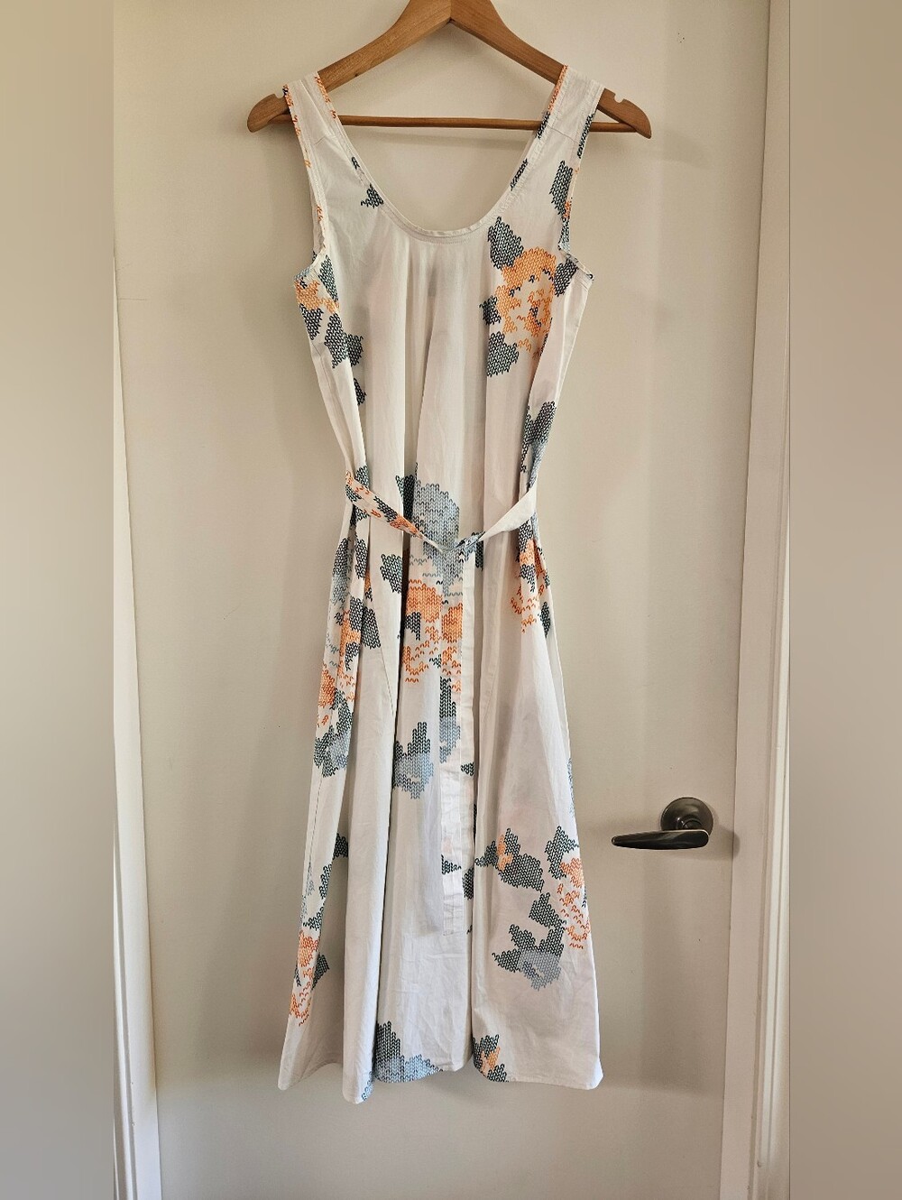 Armani Exchange White Sleeveless Midi Dress with Blue and Peach Floral Print
